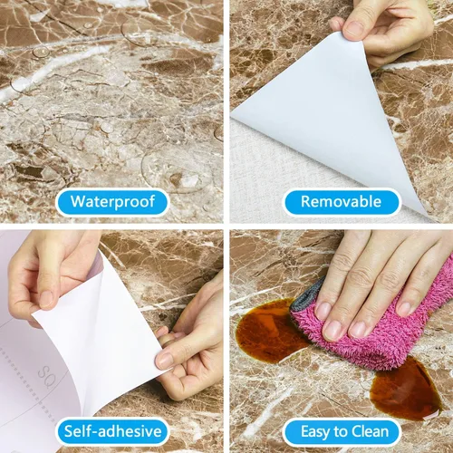 Miniatura 6 de VEELIKE Cubiertas de mármol sintético para encimera, papel tapiz de granito, papel adhesivo decorativo de cocina, papel tapiz marrón impermeable