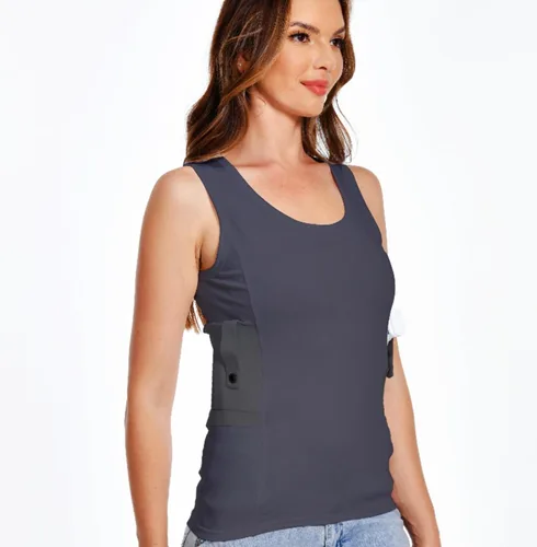 Miniatura 3 de Camiseta sin mangas con funda de transporte oculto, camisa táctica de compresión para uso diario, se adapta a equipos pequeños y compactos