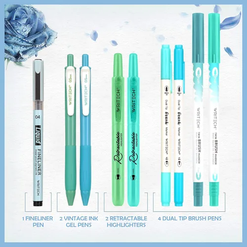 Miniatura 3 de WRITECH Kit de diario, bolígrafos de tinta de gel, resaltadores retráctiles, bolígrafos de punta doble, bolígrafos de punta fina, suministros