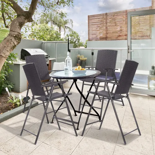 Miniatura 4 de S AFSTAR Juego de 4 sillas plegables de mimbre, sillas altas portátiles de ratán para patio, balcón, patio trasero, silla de patio plegable