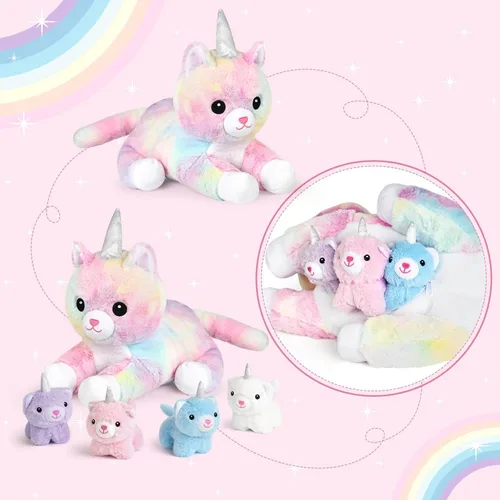 Miniatura 2 de KMUYSL Juguetes para edades 0 1 2 3 4 5 6 7 8+ años - Animal de peluche mamá con 4 bebés en su barriga, juego de juguetes de peluche suave, regalos