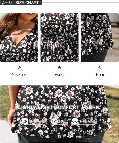 Miniatura 5 de TIANZHU - Blusa elegante de manga corta para mujer, túnica con cuello en V, estilo envolvente, blusa bonita de talla grande