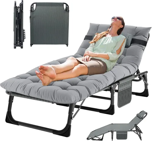 Miniatura 9 de MOPHOTO Silla de Descanso Plegable de 5 Posiciones, Catre Plegable, Silla de Descanso Portátil para Exteriores para Bronceado Solar, Perfecta
