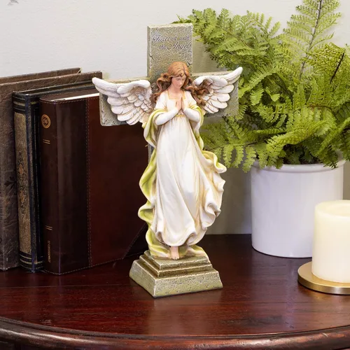 Miniatura 2 de Joseph's Studio by Roman Inc., Ángel conmemorativo con cruz, colección de jardín, estatua religiosa, santa familia, monumento, ángel, santo