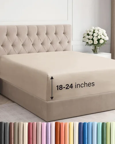 Miniatura 14 de Sábana bajera ajustable extra profunda tamaño completo – Sábana bajera individual de lujo para hotel únicamente – Se adapta fácilmente a colchones