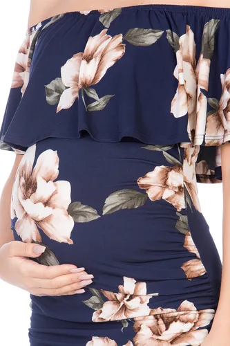 Miniatura 5 de My Bump Womens Off Shoulder Maternity Dress - Ruched Ruffle Off Shoulder Baby Shower Pregnancy Dress (Made in USA)