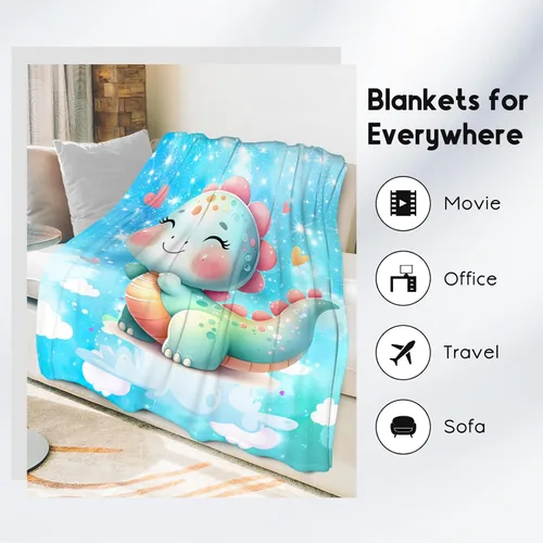 Miniatura 3 de Manta de dinosaurio para niñas, bonita manta para niños, manta de forro polar cómoda de franela para sofá, 40 x 50 pulgadas Azul