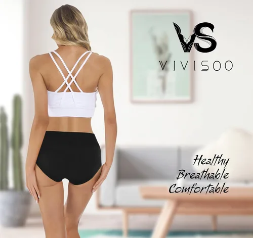 Miniatura 3 de VIVISOO Ropa interior de cintura media para mujer, de algodón, elásticos, suaves, paquete múltiple