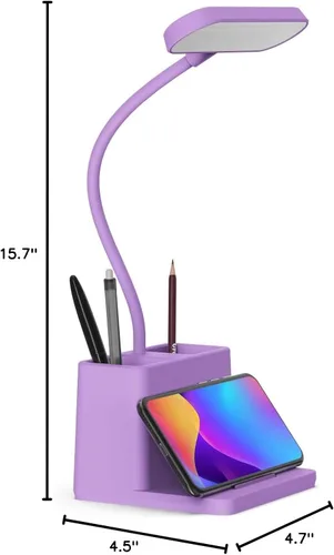Miniatura 7 de AXX Bonita lámpara de escritorio morada, luz de mesa de estudio recargable para oficina en casa, pequeña, funciona con pilas, LED, cuello de cisne