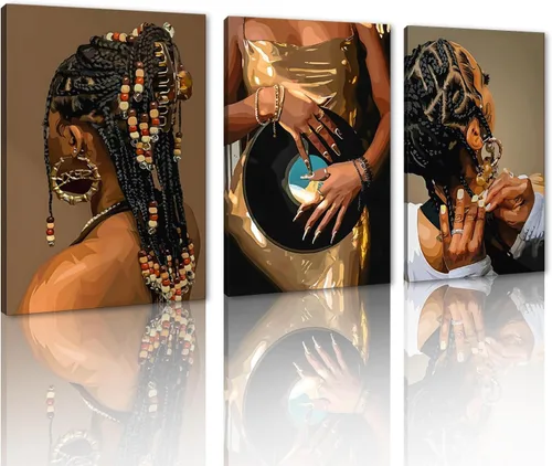 Miniatura 105 de MAMAGO Lienzo decorativo para pared, pintura de belleza dorada y negra, fotos de mujeres africanas, hermosos pósteres de mujer negra, impresiones