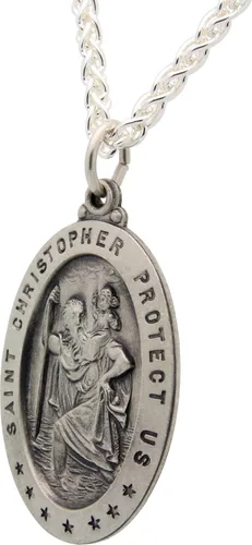 Miniatura 15 de Collar con medalla de St Christopher – Medallón oval de plata de ley y cadena – Grabado personalizado – Caja de regalo