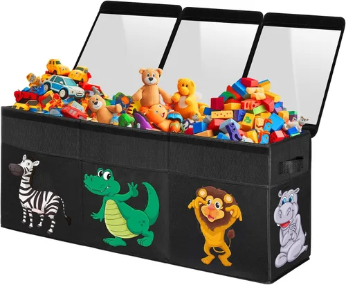 Caja de juguetes extragrande, organizador de almacenamiento de juguetes plegable y resistente con tapas, caja de almacenamiento de dinosaurios para