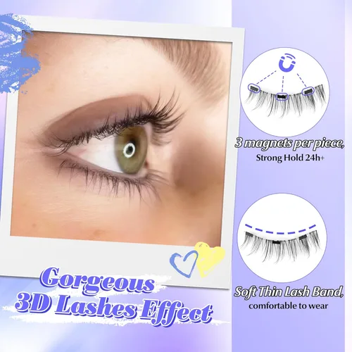 Miniatura 8 de Pestañas magnéticas con aplicador, pestañas magnéticas reutilizables sin delineador de ojos, anime natural, sin necesidad de pegamento, pestañas
