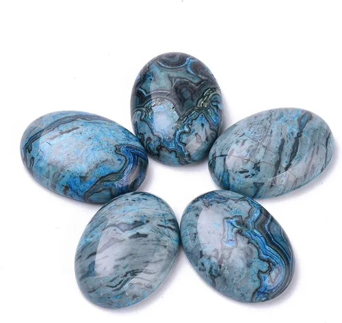 Miniatura 10 de Fashewelry 50 cabujones de piedra preciosa natural ovalada de aventurina verde con parte trasera plana, 0.551 x 0.394 in, cuentas de cristal