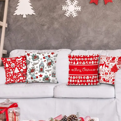 Miniatura 8 de Juego de 6 fundas de almohada navideñas de 18 x 18 pulgadas, fundas de cojín decorativas de Navidad para sofá, decoración del hogar, fundas de cojín