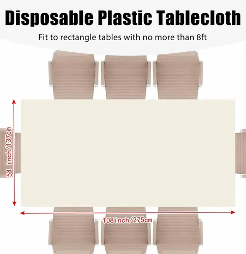 Miniatura 3 de Paquete de 2 Manteles de Plástico Beige Desechables Cubiertas de Mesa Mantel Rectangular Beige para Fiesta Baby Shower Boda Cumpleaños Mantel