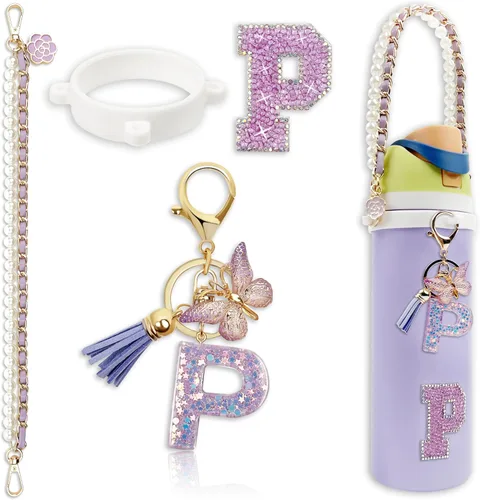 Miniatura 78 de Letter Handle Strap Accessories with Cute Initial Charm Compatible with Owala Water Bottle 24oz 32oz 40oz Owala Kids Púrpura