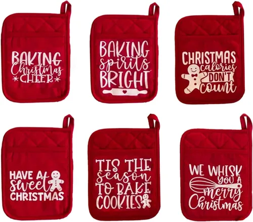 Miniatura 3 de Kit de hornear para ollas de Navidad, soportes para ollas con bolsillos, adornos para guantes de horno, paquete de galletas de cocina para vecinos