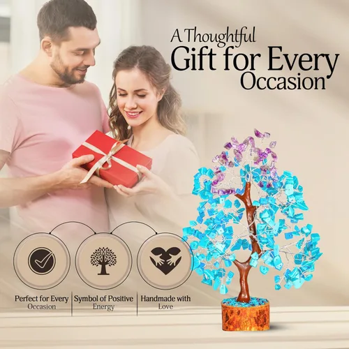 Miniatura 7 de YATSKIA Árbol de la vida con cristales de turquesa y amatista - Piedras preciosas y cristales - Decoración con cristales - Regalos de buena suerte
