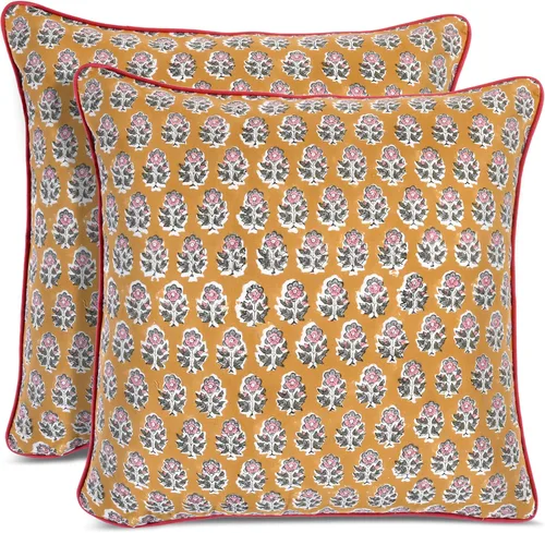 Miniatura 28 de CPC Fundas de Cojines Decorativos 100% Algodón 16x16 Pulgadas, Juego de 2 Cojines de Sofá con Estampado de Bloques Rosados, Lindas Almohadas