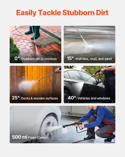 Miniatura 4 de VEVOR Lavadora a presión eléctrica, máximo 4200 PSI 2.8 GPM, limpiador de alta potencia con cañón de espuma y 4 boquillas para calzadas