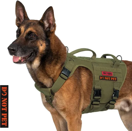 Miniatura 13 de OneTigris Arnés táctico para perro grande, 5 correas de metal con hebilla sin tirones, con paneles de gancho y bucle, chaleco militar resistente