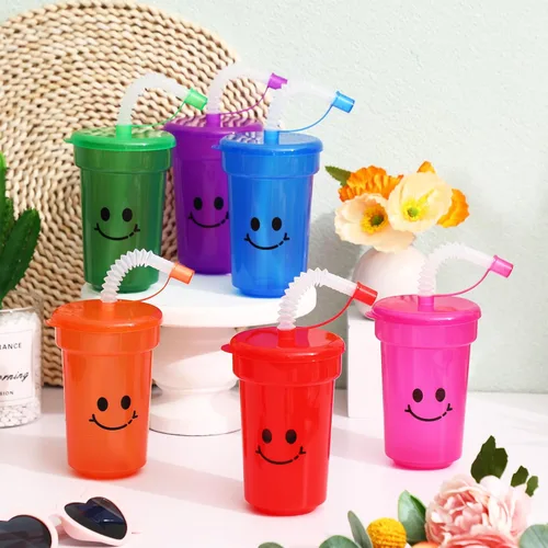Miniatura 3 de Mumufy Vasos de neón de 12 onzas para niños, vasos de plástico coloridos de neón reutilizables para verano, suministros de cumpleaños para niños