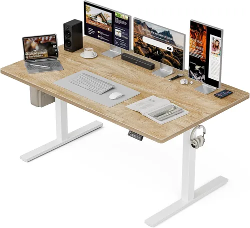 Grandder 55x32 Escritorio Eléctrico Grande de Pie, Escritorio de Computadora con Altura Ajustable con 2 Ajustes de Memoria, Escritorio de Pie para