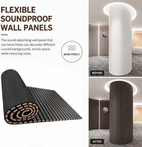 Miniatura 6 de Paneles de pared acústicos de madera de 94.5 x 23.6 pulgadas, paneles de pared 3D flexibles insonorizados, panel de listones de madera para Gris