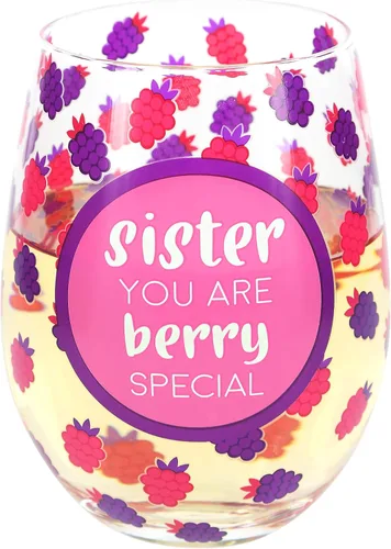 Pavilion Gift Company Vaso de vino sin tallo de frambuesa especial Sister You Are Berry de 18 onzas, color rosa