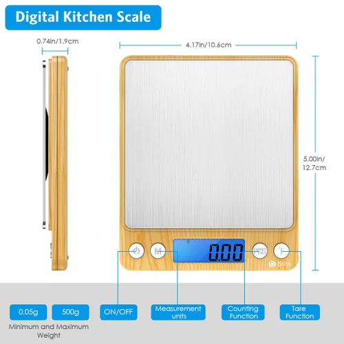 Miniatura 5 de AMIR Báscula digital de cocina, 17.64 oz, báscula digital de alimentos con pantalla LCD retroiluminada, 2 bandejas, 6 unidades (batería incluida)