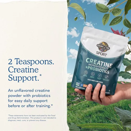 Miniatura 7 de Polvo de creatina monohidrato para mujeres y hombres de Garden of Life, micronizado para preentrenamiento con probióticos para músculo, fuerza