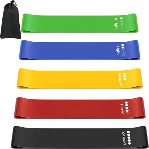 Miniatura 8 de Bandas de resistencia para entrenamiento, juego de 5 bandas elásticas para ejercicio con guía de entrenamiento y bolsa de transporte, bandas