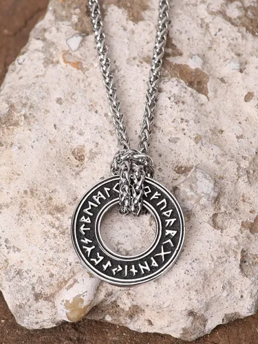 Miniatura 3 de HAQUIL Collar de runas vikingas, colgante de talismán de moneda de círculo nórdico nórdico vikingo nórdico, regalo de joyería vikinga para hombres
