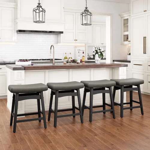 Miniatura 9 de Taburetes de bar PHI VILLA - Taburetes de bar con patas de madera maciza a la altura del mostrador con asiento de sillín tapizado, taburetes