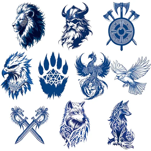 Miniatura 9 de 10 tatuajes vikingos celtas nórdicos para la parte posterior de las manos y los antebrazos, tatuajes tribales de Bule para la cara, fiesta vikinga