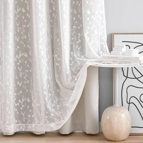 Miniatura 8 de Jubilantex Cortinas opacas completas + paneles de ventana transparentes con hojas, juego de tratamiento de ventana de doble capa estilo mezcla