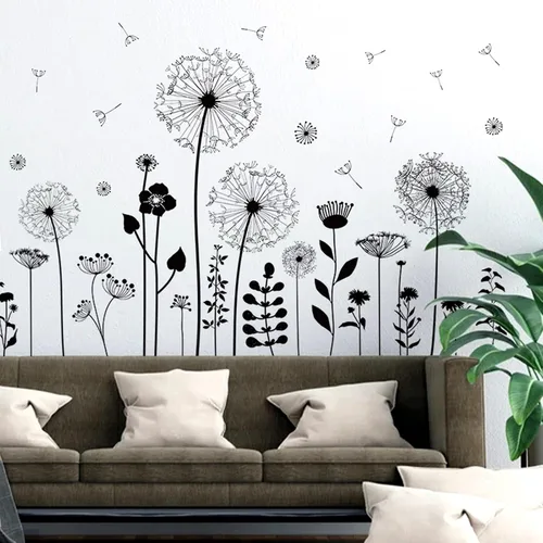 Calcomanías de pared grandes de diente de león, atractivas calcomanías de pared de flores voladoras, decoración de pared de plantas extraíbles,