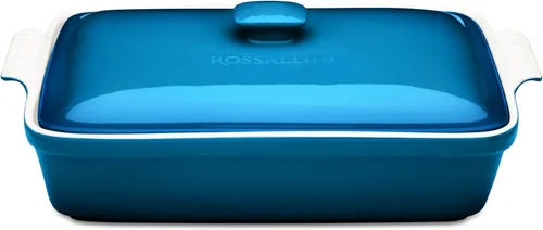 Miniatura 9 de ROSSALLINI Juego de cazuela de gres para hornear con tapa, vajilla rectangular cubierta, grande de 3.2 cuartos, 11 por 9 pulgadas [rojo profundo]