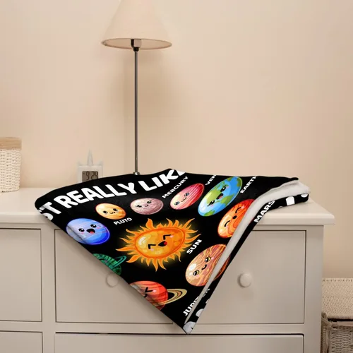 Miniatura 5 de Manta de planetas, regalo espacial para niños y niñas, amantes de 40 x 50 pulgadas, manta de franela suave con patrón de planetas y sol, manta