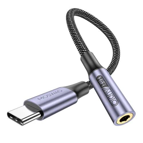 MOSWAG Adaptador USB tipo C a conector de auriculares hembra de 0.138 in, USB C a Aux hembra de audio Dongle, cable compatible con iPhone 16 Pro 15