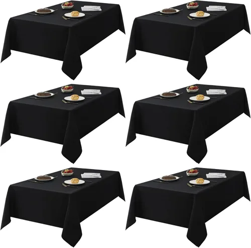 Miniatura 14 de Romanstile Mantel rectangular de poliéster, paquete de 2 manteles rectangulares de 60 x 84 pulgadas, resistentes a las manchas y a las arrugas, Negro
