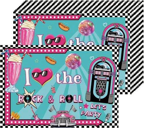 Manteles individuales de papel desechables para fiestas de los años 50, paquete de 50, 16 x 11 pulgadas, Rock and Roll de los años 50, 70, 80, 90,