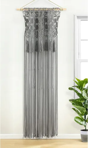 Miniatura 2 de Lush Decor Panel Individual de Cortina de Ventana de Algodón con Borlas de Macramé Boho 40" W x 84" L Gris - Cortinas de Macramé para Ventanas
