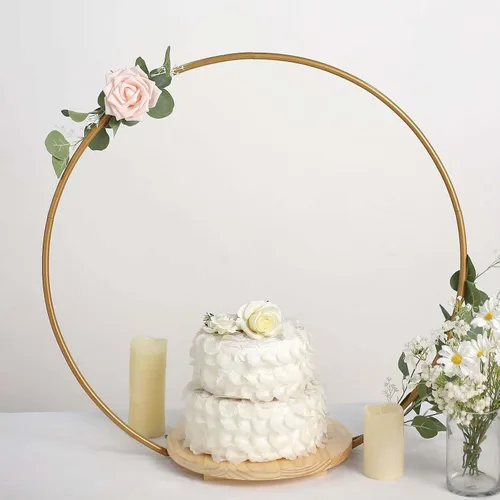 Miniatura 8 de Efavormart - Soporte redondo para tartas de arco de boda, exhibición de centros de mesa florales de metal, 33 pulgadas Redondo - Oro
