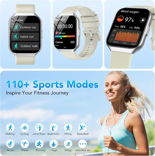 Miniatura 4 de Reloj inteligente para hombres y mujeres (respuesta/hacer llamadas), reloj de seguimiento de fitness de 1.96 pulgadas, resistente al agua IP68