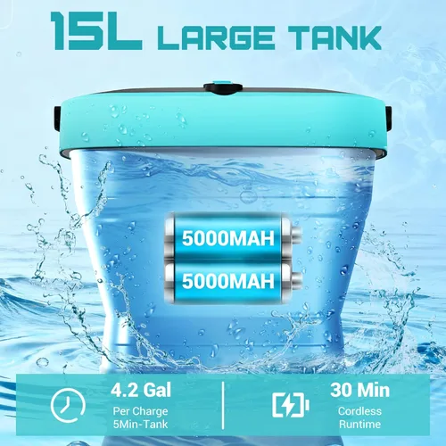 Miniatura 2 de Lavadora a presión portátil inalámbrica de 750 PSI, tanque de 4.5 galones, lavadora eléctrica a presión con 4 presiones ajustables con batería