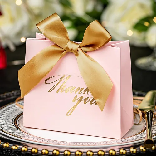 Miniatura 9 de Yoption 50 cajas de regalo de boda, pequeñas bolsas de regalo de agradecimiento, cajas de dulces con lazo dorado, boda, despedida de soltera, fiesta