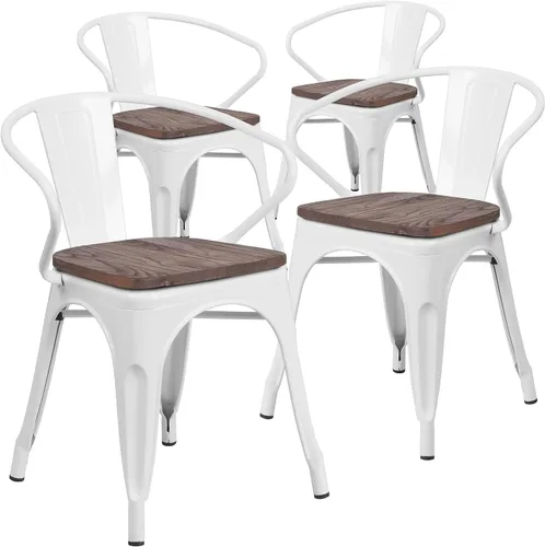 Miniatura 14 de Flash Furniture Silla de metal negro con asiento y brazos de madera