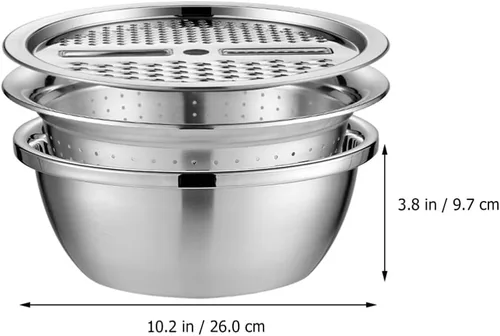 Miniatura 2 de Rallador de acero inoxidable y cortador de verduras con función de drenaje Herramienta de cocina multiusos de 10.23 pulgadas para lavar arroz